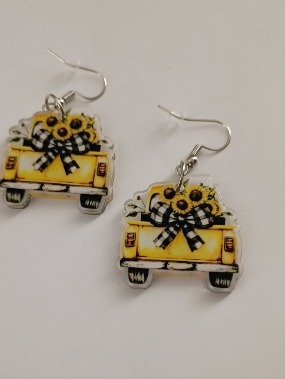 Yellow Sunflower Truck Dangle Earrings